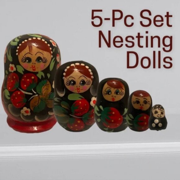 EUC 5-Piece Set Nesting Dolls with Strawberry Design (BN8-104) - Picture 14 of 14